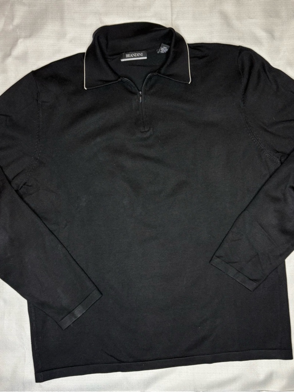 Men's Black Long-Sleeve Zip Polo with Contrast Piping
